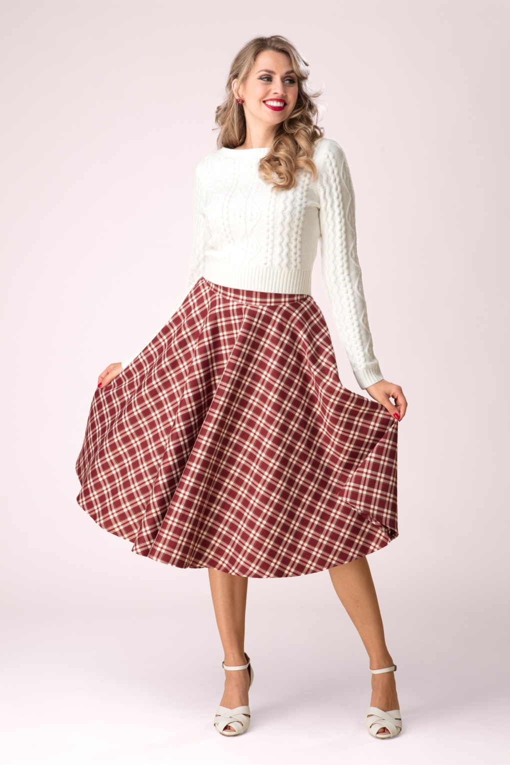 278492-Banned-53934-Swing-Skirt-Check-Burgundy-White-241029-040MW-full