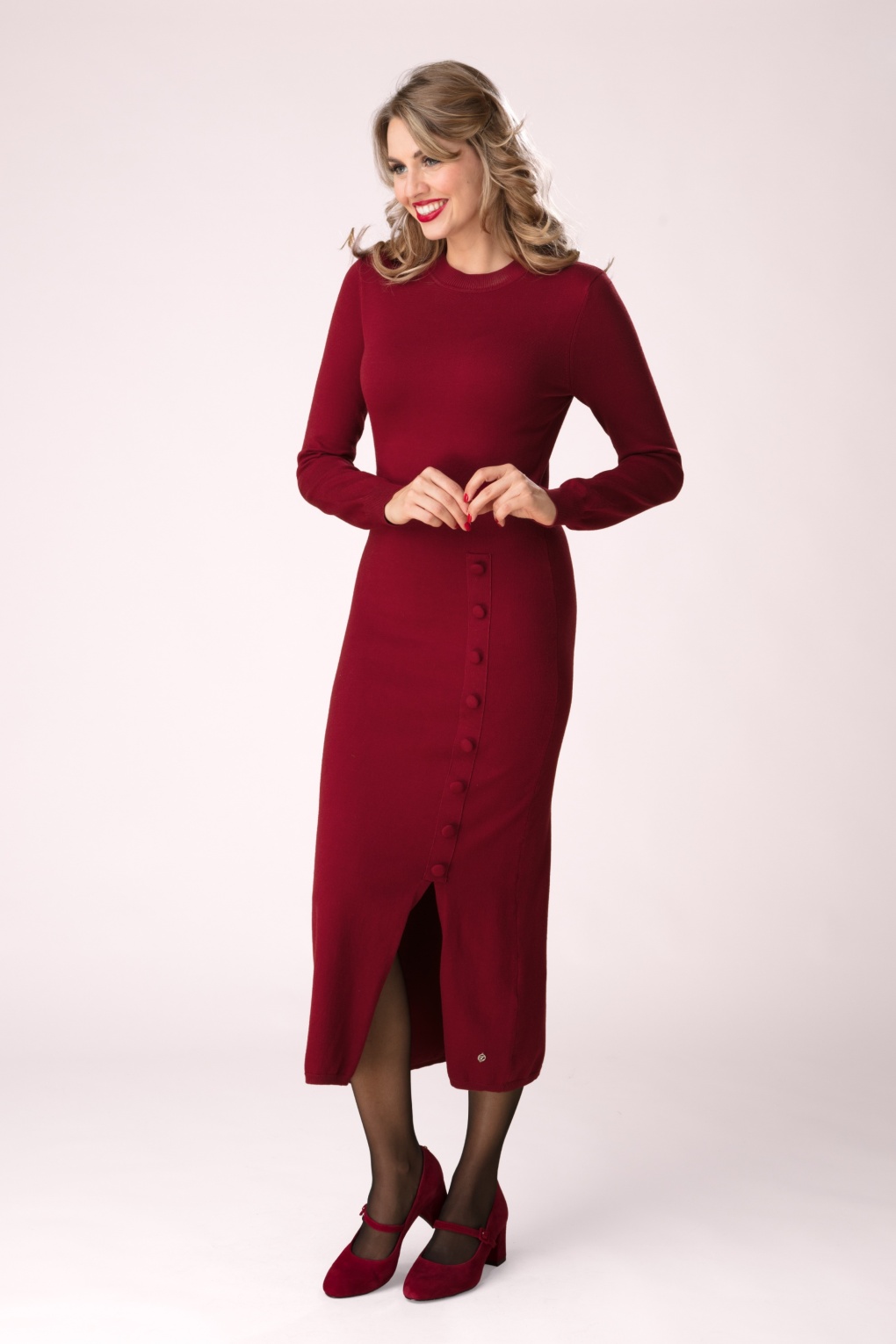 282874-Smashed-Lemon-53832-Dress-Maxi-Knit-Button-Split-Bordeaux-250523-040MW-full