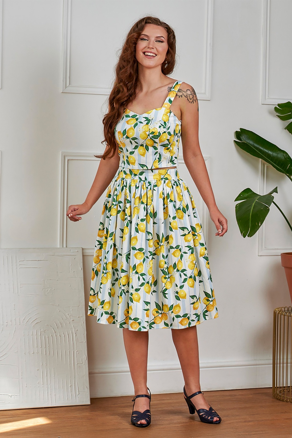 287899-Banned-55596-Rosie-Lemon-stripes-swing-skirt-cream-250627-003W-full